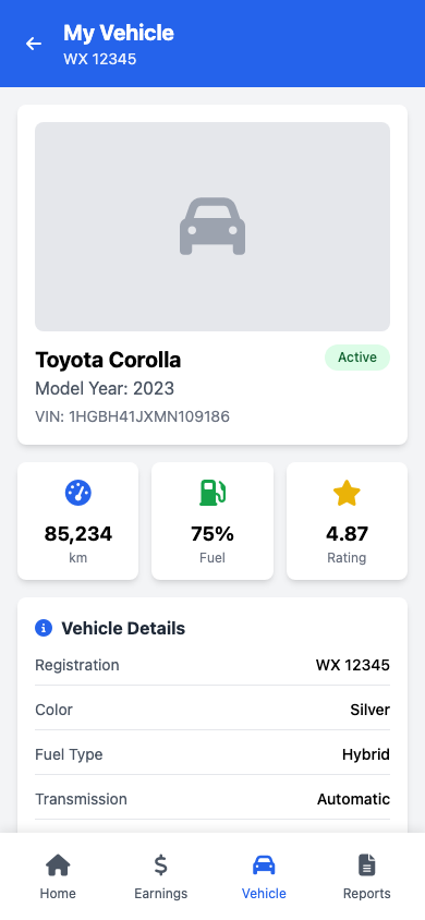 Aplikacja kierowcy - Pojazd